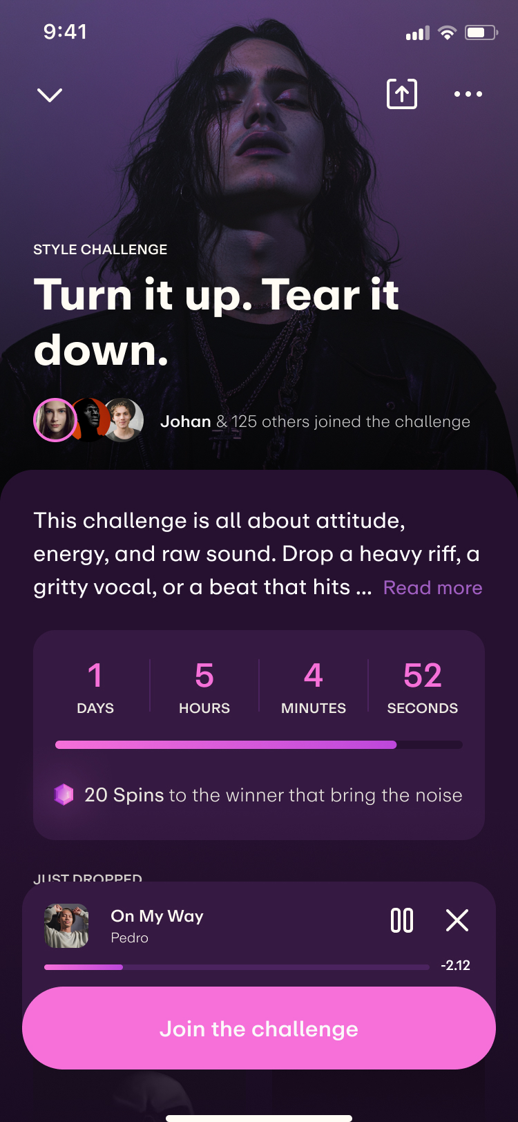 A challenge page with mini player
