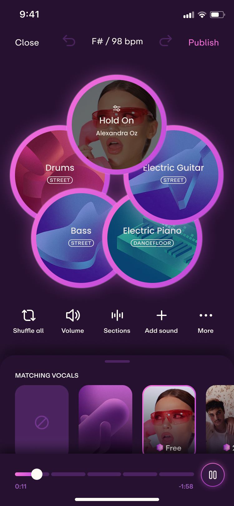 Creation view with an artist vocal added