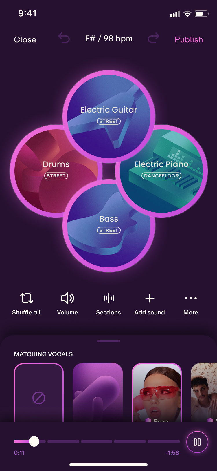 Creating a track from four stems