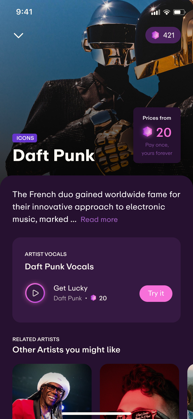An artist page in Hyph