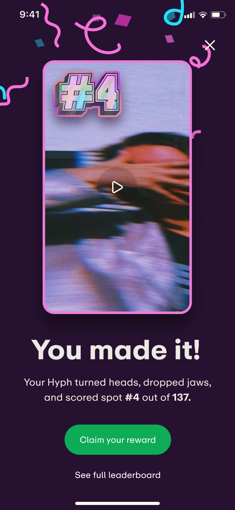 Challenge result reveal: placed fourth