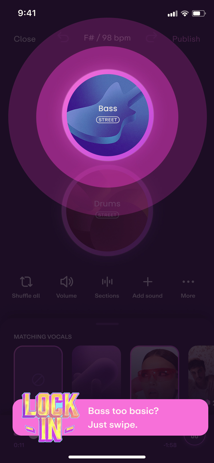 Swiping to swap the bass