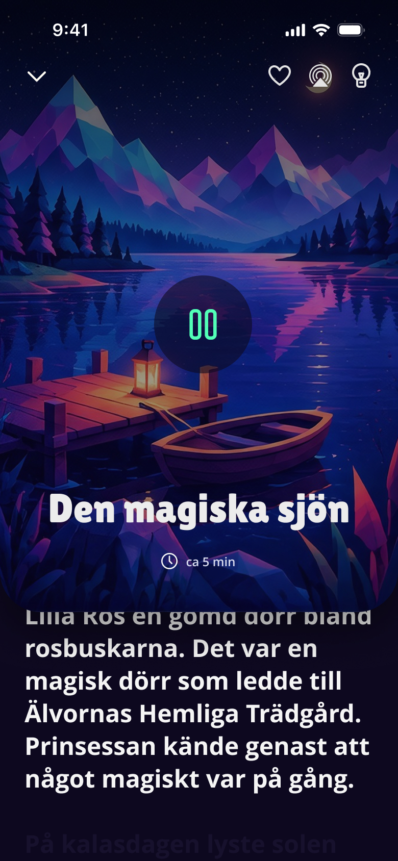 The player, with the story title over its illustration
