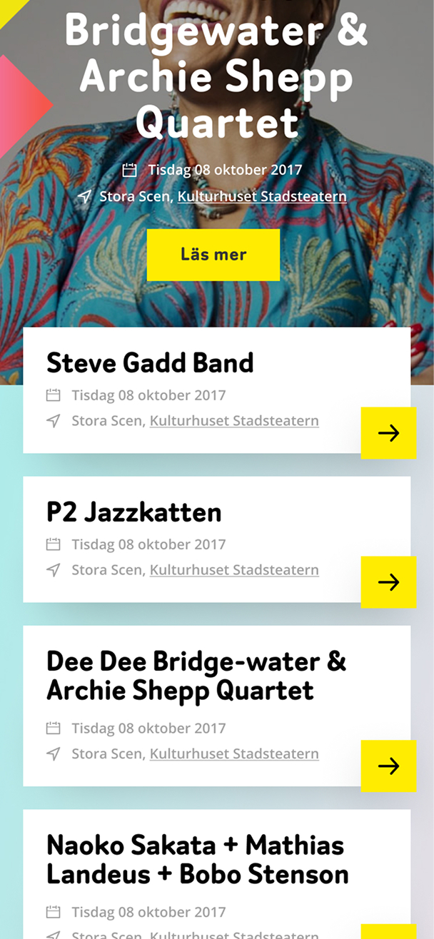 Tonight's concerts as a list, each one step from its page